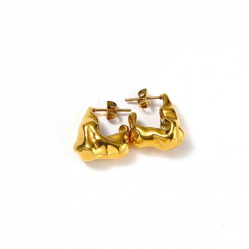 Titanium Steel  Earring Vacuum Ion Plating for woman golden Sold By Pair