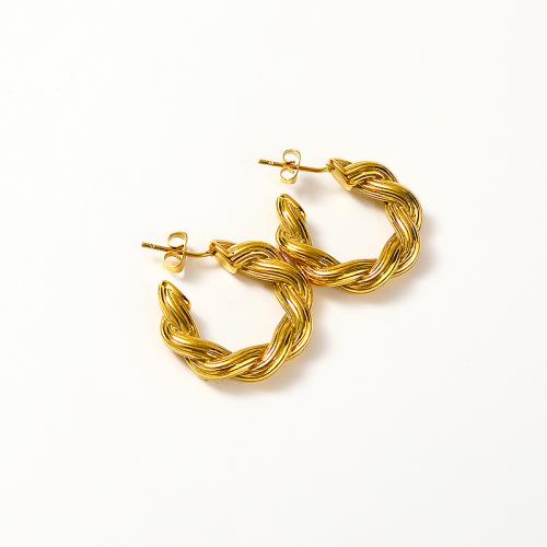 Titanium Staal Earring, voor vrouw, gouden, 25x26mm, Verkocht door pair