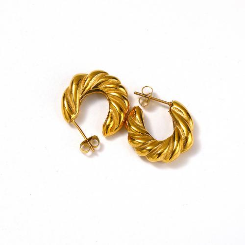 Titanium Steel  Earring Vacuum Ion Plating for woman golden Sold By Pair