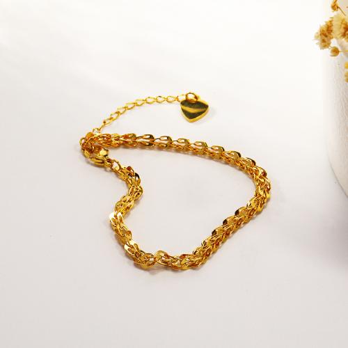 Pulseira de aço titânio, Partículas de aço, with 5CM extender chain, para mulher, dourado, comprimento Aprox 17 cm, vendido por PC