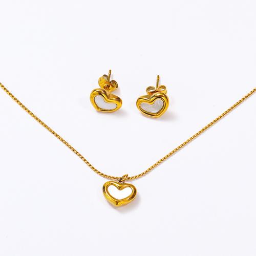 Jewelry Sets Titanium Steel with White Shell Heart Vacuum Ion Plating & for woman golden Sold By PC