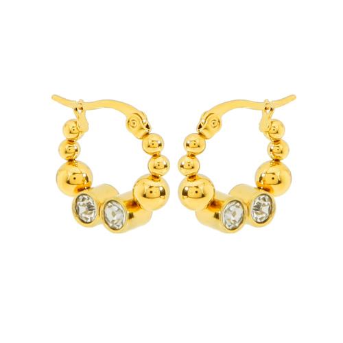 316 Roestvrij staal Hendel weer Earring, Geometrisch Patroon, gold plated, voor vrouw & met strass, meer kleuren voor de keuze, 19x17mm, Verkocht door pair