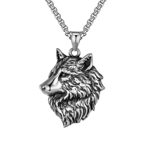 Acier titane collier, loup, Vintage & pour homme, couleur originale, Longueur Environ 23.6 pouce, Vendu par PC