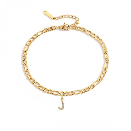 Anklet de acero inoxidable, acero inoxidable 316L, con 3cm extender cadena, Carta del alfabeto, Joyería & Letras son de la A la Z & micro arcilla de zirconia cúbica & para mujer, más colores para la opción, libre de níquel, plomo & cadmio, 4mm, longitud aproximado 20 cm, Vendido por UD