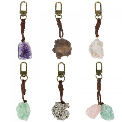 Key Chain, Natursten, med lædersnor & Zinc Alloy, Uregelmæssig, antik bronze farve forgyldt, mode smykker & forskellige materialer til valg & Unisex, flere farver til valg, 30x100mm, Solgt af PC