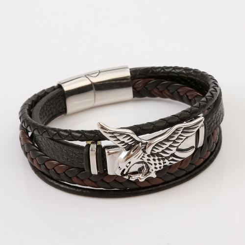 Bracelets cordon PU, cuir PU, avec Acier inoxydable 304, bijoux de mode & pour homme, Longueur Environ 21.5 cm, Vendu par PC