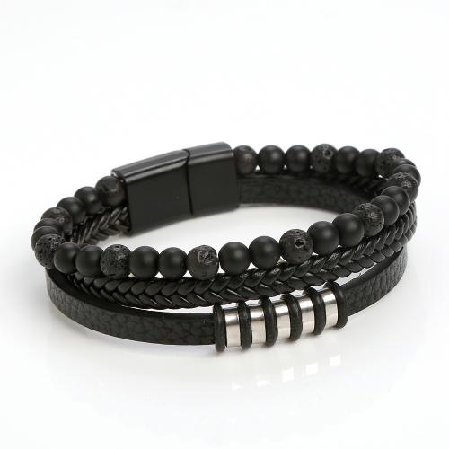 PU cavo bracciali, with Titantium acciaio, gioielli di moda & per l'uomo, nero, Lunghezza Appross. 21 cm, Venduto da PC