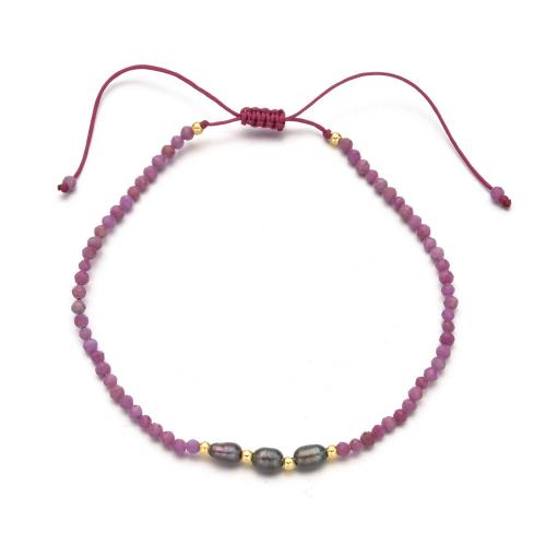 Gemstone Bracciali, Pietra naturale, with Cordone di nodi & perla d'acquadolce coltivata naturalmente, fatto a mano, gioielli di moda & regolabile & per la donna, nessuno, Lunghezza Appross. 16-28 cm, Venduto da PC