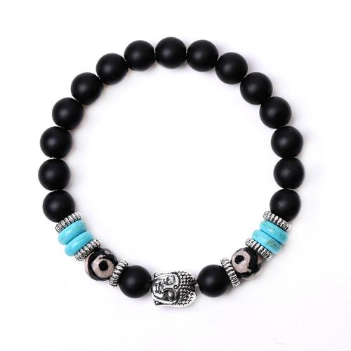 Gemstone Bracciali, pietra preziosa, with lega in zinco, Budda, placcato color argento, gioielli di moda & unisex, nessuno, Lunghezza Appross. 18.5 cm, Venduto da PC