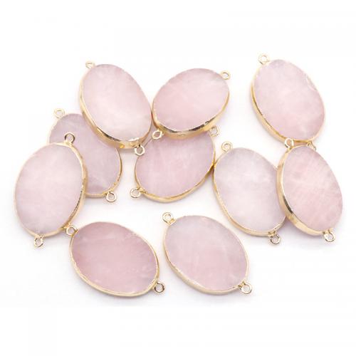 Kvarc priključak, Rose Quartz, s Mesing, Stan Oval, zlatna boja pozlaćen, možete DIY & 1/1 petlje, roze, 25x35mm, Prodano By PC