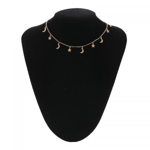 Collar de Aleación de Zinc, con 10CM extender cadena, Luna y estrella, chapado, para mujer, más colores para la opción, libre de níquel, plomo & cadmio, longitud aproximado 35 cm, Vendido por UD