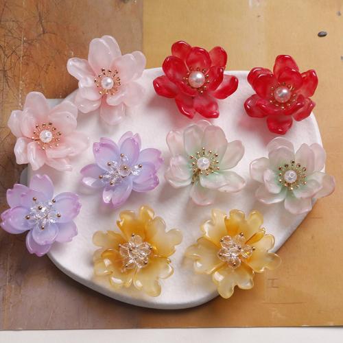 Accesorios para el cabello DIY de, Cristal de murano, con Cuentas de vidrio & Perlas de plástico ABS & metal, Flor, Bricolaje, más colores para la opción, 40mm, Vendido por UD