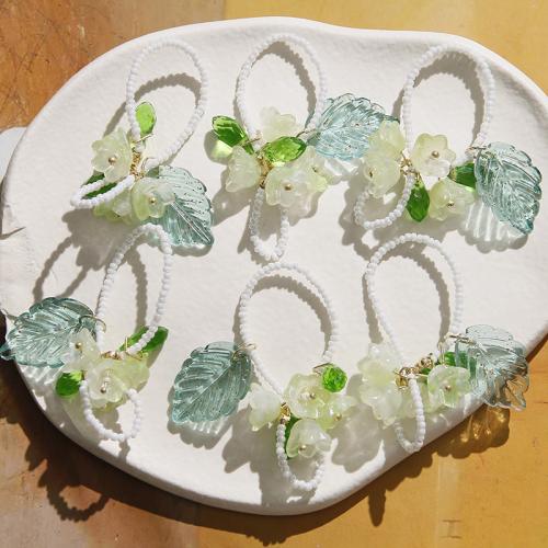 Accessoires pour cheveux résultats bricolage, Des billes de verre, avec cristal, fleur, DIY, vert, 52x32mm, Vendu par PC