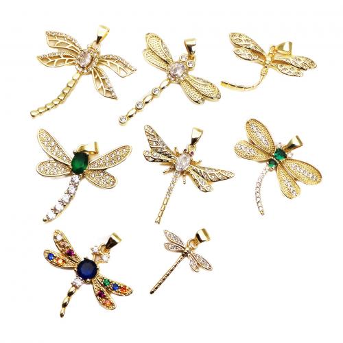 Kubni cirkonij Micro Pave Brass Privjesak, Mesing, Dragonfly, zlatna boja pozlaćen, možete DIY & različitih stilova za izbor & micro utrti kubni cirkonij, nikal, olovo i kadmij besplatno, Prodano By PC