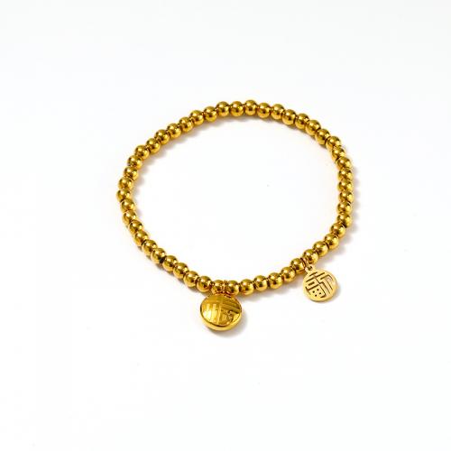 Pulseira de aço titânio, Partículas de aço, para mulher, dourado, comprimento Aprox 17 cm, vendido por PC