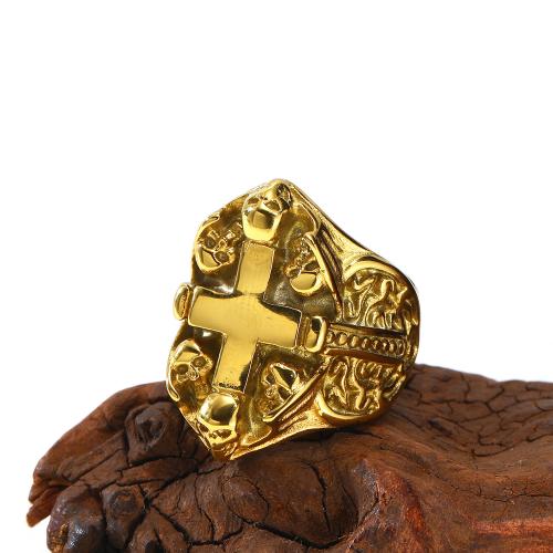 Anillo de dedo de Titantium Acero, Partículas de acero, diverso tamaño para la opción & para mujer, dorado, Vendido por UD