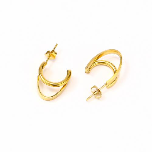 Titanium Staal Earring, voor vrouw, gouden, 14x17mm, Verkocht door pair