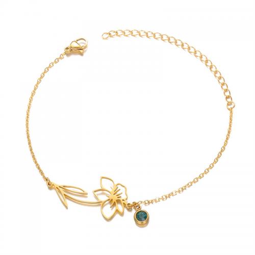 304 roestvrij staal Armband, Bloem, gold plated, verschillende stijlen voor de keuze & voor vrouw & met strass, Lengte Ca 6 inch, Verkocht door PC