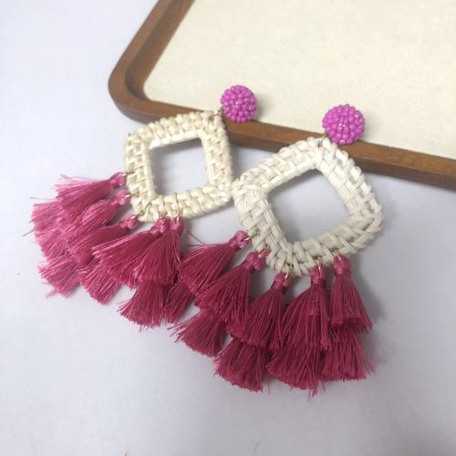 Riet Tassel Earring, met Seedbead & Polyester & Zinc Alloy, Geometrisch Patroon, voor vrouw & hol, meer kleuren voor de keuze, 50x100mm, Verkocht door pair