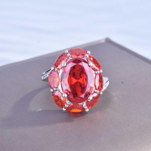 Anillo de dedo de latón, metal, con Cristal, Óvalo, chapado en platina real, Joyería & para mujer & con diamantes de imitación, Rojo, libre de níquel, plomo & cadmio, inner diameter:17-18mm, Vendido por UD