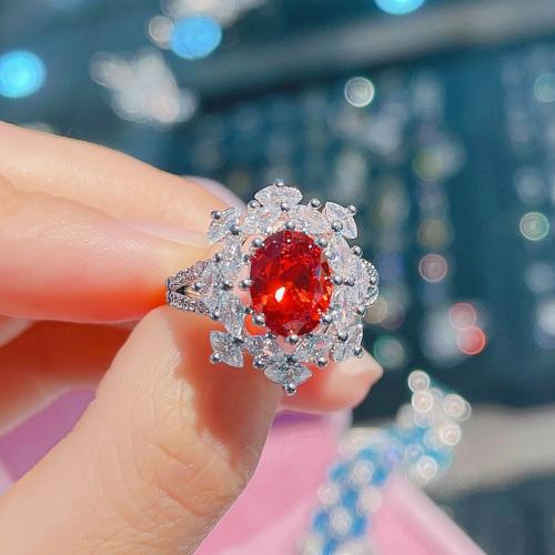 Messing ringen, met Kristal, Bloem, geplatineerd, mode sieraden & voor vrouw & met strass, rood, nikkel, lood en cadmium vrij, inner diameter:17-18mm, Verkocht door PC