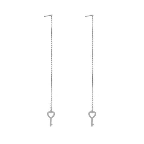 Acier inoxydable 304 boucles d'oreilles chaîne, clé, poli, bijoux de mode & pour femme & creux, couleur originale, protéger l'environnement, sans nickel, plomb et cadmium, 80mm, Vendu par paire