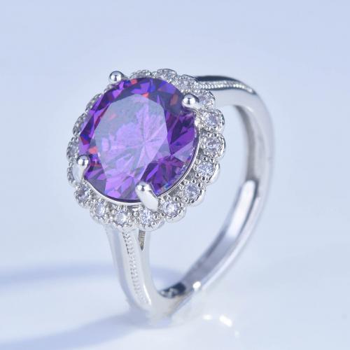 Brass Finger Ring with Crystal Round platinum plated fashion jewelry & for woman & with rhinestone purple nickel lead & cadmium free inner mm Sold By PC