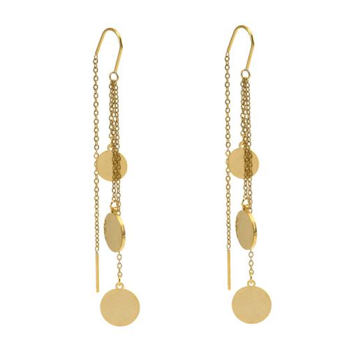 Acier inoxydable 304 boucles d'oreilles chaîne, Plat rond, bijoux de mode & pour femme, doré, protéger l'environnement, sans nickel, plomb et cadmium, 50mm, Vendu par paire