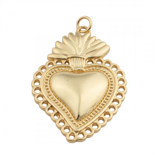 Brass Heart Riipukset, Messinki, 14K kullattu, tee-se-itse, nikkeli, lyijy ja kadmium vapaa, 40x26x4mm, Reikä:N. 4mm, Myymät PC