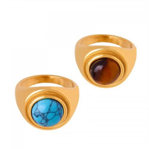 Anneaux quelques de doigts, Acier titane, avec turquoise & oeil de tigre, différents matériaux pour le choix & normes différentes pour le choix & pour femme, plus de couleurs à choisir, ring width 16.9mm, Vendu par PC