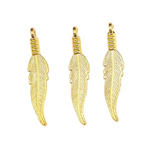 Zink legering Feather Pendler, Zinc Alloy, forgyldt, du kan DIY, flere farver til valg, nikkel, bly & cadmium fri, 32x7x4mm, Ca. 100pc'er/Bag, Solgt af Bag