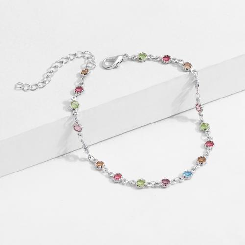 Mosiądz anklet, ze Chipsy Gemstone, ze 5CM przedłużeniami łańcuszka, Powlekane, dla kobiety, dostępnych więcej kolorów, bez zawartości niklu, ołowiu i kadmu, długość około 20 cm, sprzedane przez PC