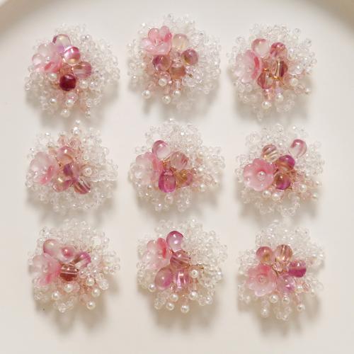 Haaraccessoires DIY bevindingen, Kristal, met ABS kunststof parel & Lampwork, Bloem, 33x33mm, Verkocht door PC