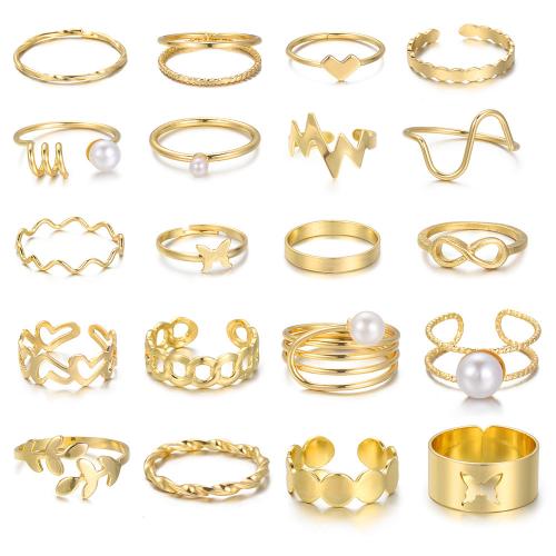 Zinklegering Ring Set, Zinc Alloy, met Plastic Pearl, 20 stuks & mode sieraden & voor vrouw, goud, nikkel, lood en cadmium vrij, Verkocht door Stel