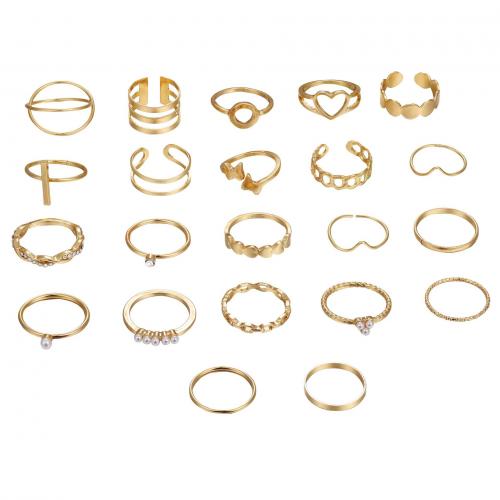 Zink Alloy Ring Set, med Kristall & Plast Pearl, mode smycken & för kvinna, guld, nickel, bly och kadmium gratis, Säljs av Ställ