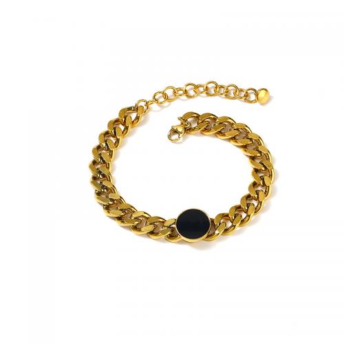 Pulseira de aço titânio, Partículas de aço, with 5CM extender chain, para mulher & esmalte, dourado, comprimento Aprox 16 cm, vendido por PC