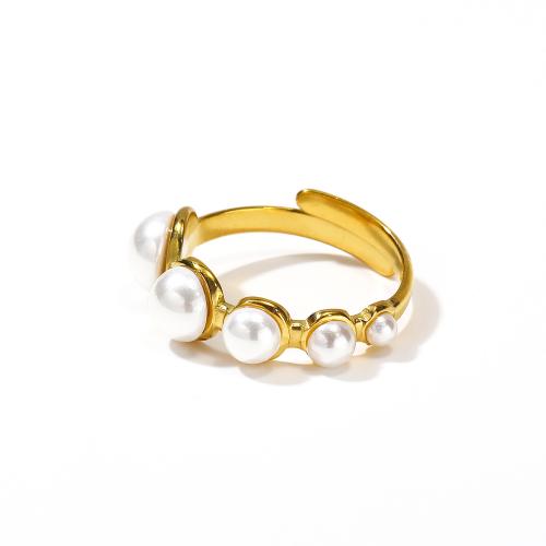 Titanium ringen, Titanium Staal, met Plastic Pearl, voor vrouw, gouden, Verkocht door PC