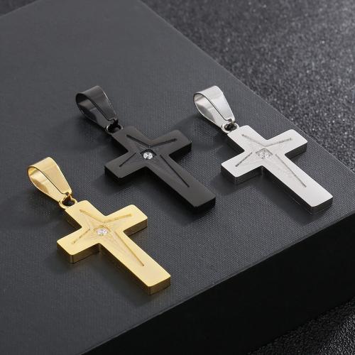 Nerezová ocel Cross Přívěsky, 304 Stainless Steel, Kříž, módní šperky & s drahokamu, více barev na výběr, 29x19mm, Prodáno By PC