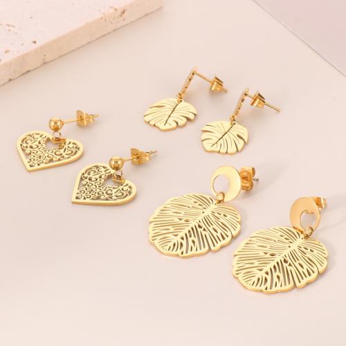 Stainless Steel Drop Earring 304 Stainless Steel 18K gold plated fashion jewelry & for woman golden Sold By Pair