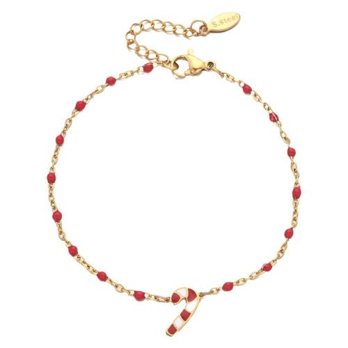 Roestvrij staal armbanden, 304 roestvrij staal, met 4cm extender keten, Kerst Candy Cane, Kerstontwerp & mode sieraden & voor vrouw & glazuur, meer kleuren voor de keuze, Lengte Ca 16 cm, Verkocht door PC