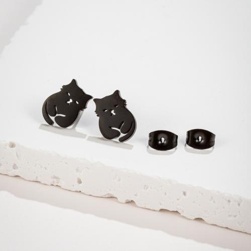 Stainless Steel Stud Earrings 304 Stainless Steel Cat Vacuum Ion Plating fashion jewelry & for woman Sold By Pair