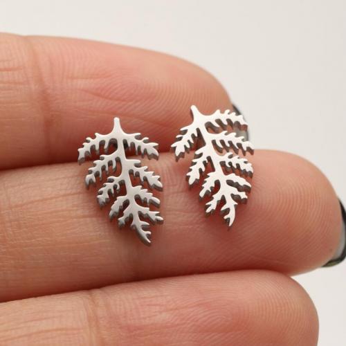 Stainless Steel Stud Earrings 304 Stainless Steel Leaf Vacuum Ion Plating fashion jewelry & for woman Sold By Pair