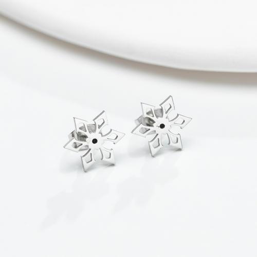 Boucle d'oreille de gaujon en acier inoxydable, Acier inoxydable 304, flocon de neige, bijoux de mode & pour femme, plus de couleurs à choisir, 12mm, Vendu par paire