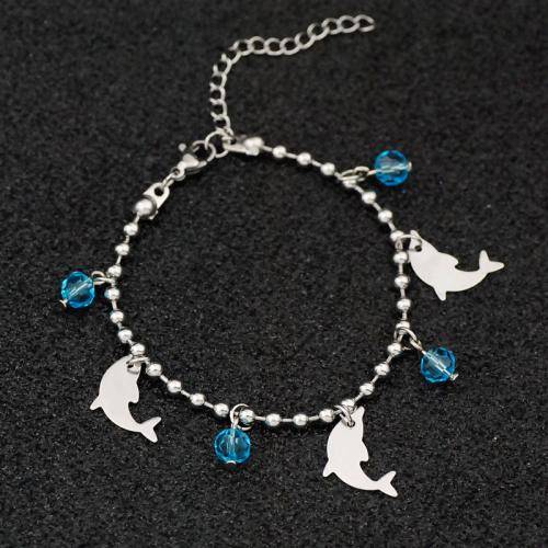 Bijoux bracelet en acier inoxydable, Acier inoxydable 304, avec 5cm chaînes de rallonge, dauphin, bijoux de mode & pour femme, couleur originale, dolphin:12x17mm, Longueur Environ 16 cm, Vendu par PC