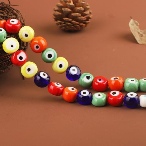 Evil Eye Lampeperler, Lampwork, Flad Rund, du kan DIY, blandede farver, 8x12mm, Ca. 30pc'er/Strand, Solgt af Strand