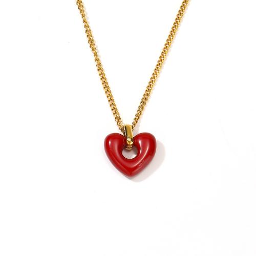 Titanium Steel Necklace with 5CM extender chain Heart Vacuum Ion Plating for woman & enamel golden Length Approx 45 cm Sold By PC