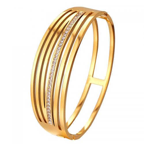 Partículas de acero Brazalete, chapado, para mujer & con diamantes de imitación & hueco, más colores para la opción, diámetro interior:aproximado 50mm, Vendido por UD