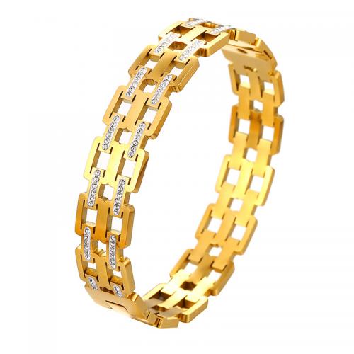 Titanium Staal Bangle, Geometrisch Patroon, gold plated, uniseks & met strass & hol, Binnendiameter:Ca 50mm, Verkocht door PC