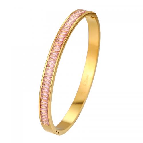 Titanium Staal Bangle, gold plated, uniseks & micro pave zirconia, meer kleuren voor de keuze, Binnendiameter:Ca 50mm, Verkocht door PC