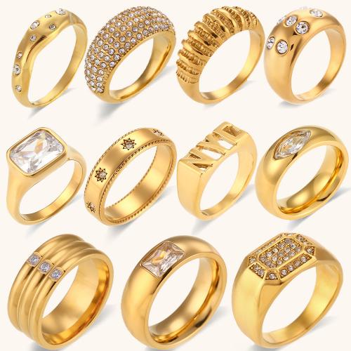 316L roestvrij staal Finger Ring, 18K verguld, verschillende grootte voor keus & verschillende stijlen voor de keuze & micro pave zirconia & voor vrouw, Maat:6-8, Verkocht door PC